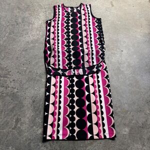 Vince Camuto Women's Pink Polka Dot Abstract Midi Skirt Tank Set Sz S Retro Y2k